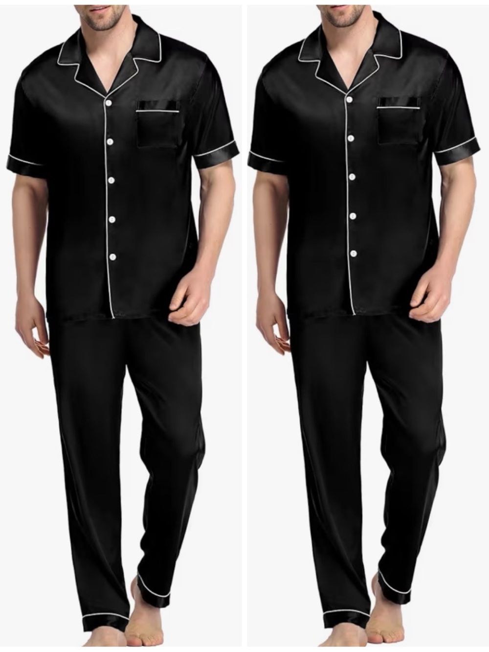 Bundle of two Men's Black Short-Sleeve Satin Pajamas